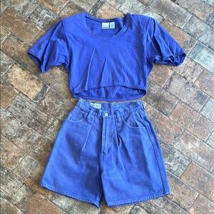 Vintage NUOVO Purple Cotton Top & Denim Shorts